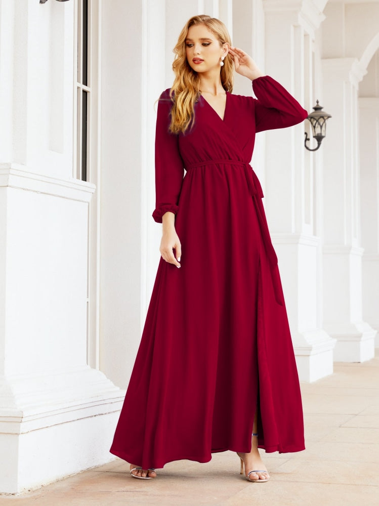 Vestido de dama de honor de gasa para mujer Sunderly, corte en A, manga larga, vestido de noche formal para invitada de boda SY28032 