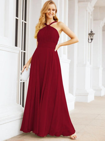 Baoleely Crisscross Halter Bridesmaid Dresses for Party Wedding Evening Prom Maxi Ball Gowns 28053