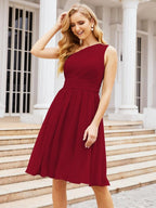 Robe de bal courte plissée asymétrique, robe de soirée formelle 28046 