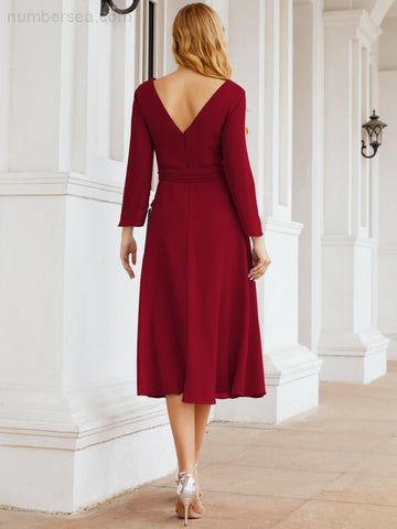 Vestido de dama de honor con espalda en V y cinturón, para la madre de la novia o invitada a la boda SY28031