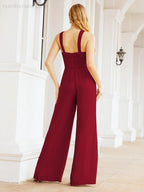 Baoleely Crisscross Neck Jumpsuit Formal Evening Dress Long Bridesmaid Dresses Bell-bottomed Pants 28033