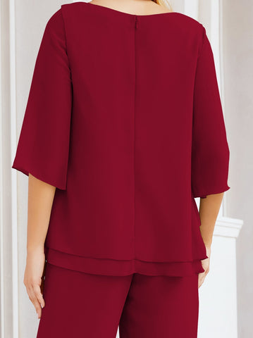 Elegante conjunto de pantalón y bata plateada de dos piezas para la madre de la novia, talla grande, con volantes, Sunderly Elegant SY28064