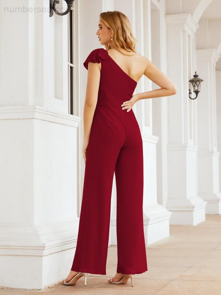 Baoleely Women's One Shoulder Long Jumpsuit Formal Evening Dress Long Bridesmaid Dresses Pants Wedding Party 28034