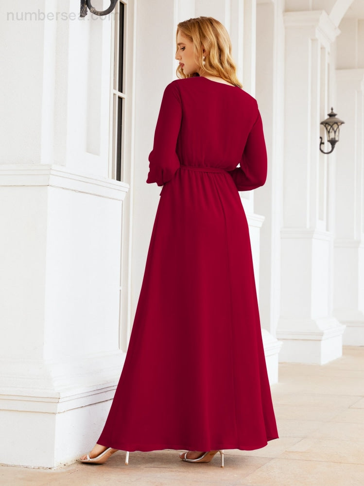 Vestido de dama de honor de gasa para mujer Sunderly, corte en A, manga larga, vestido de noche formal para invitada de boda SY28032 