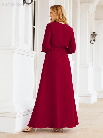 Sunnderly Women's Chiffon Bridesmaid Dress A line Long Sleeves Formal Evening Prom Gown for Wedding Guest SY28032