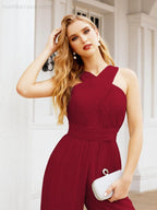 Baoleely Crisscross Neck Jumpsuit Formal Evening Dress Long Bridesmaid Dresses Bell-bottomed Pants 28033