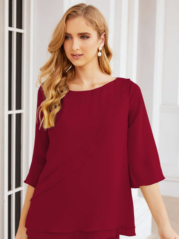 Elegante conjunto de pantalón y bata plateada de dos piezas para la madre de la novia, talla grande, con volantes, Sunderly Elegant SY28064