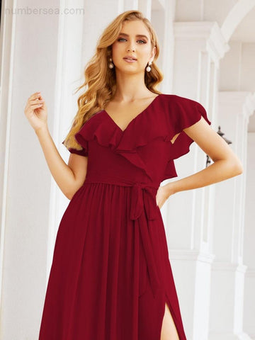 Vestidos de dama de honor con mangas abullonadas para fiesta formal de noche y graduación 28044 