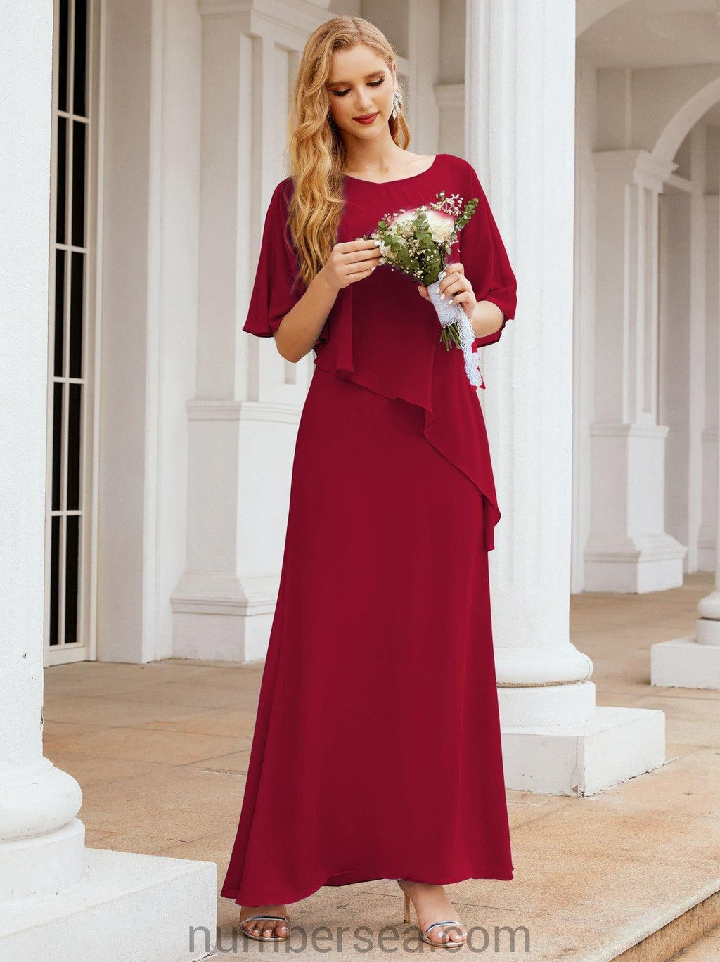 Vestido largo de fiesta formal Sunderly para la madre de la novia con capa de volantes SY28026