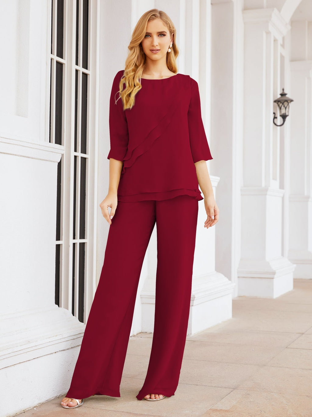 Baoleely Élégante robe mère de la mariée 2 pièces, grande taille, pantalon, volants, couches argentées, peignoir 28064