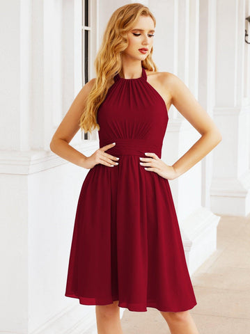 Robe de demoiselle d'honneur courte en mousseline de soie, dos nu, sans manches, robe de soirée formelle, dos nu, Baoleely 28023 