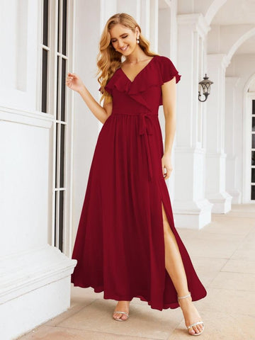 Vestidos de dama de honor con mangas abullonadas para fiesta formal de noche y graduación 28044 