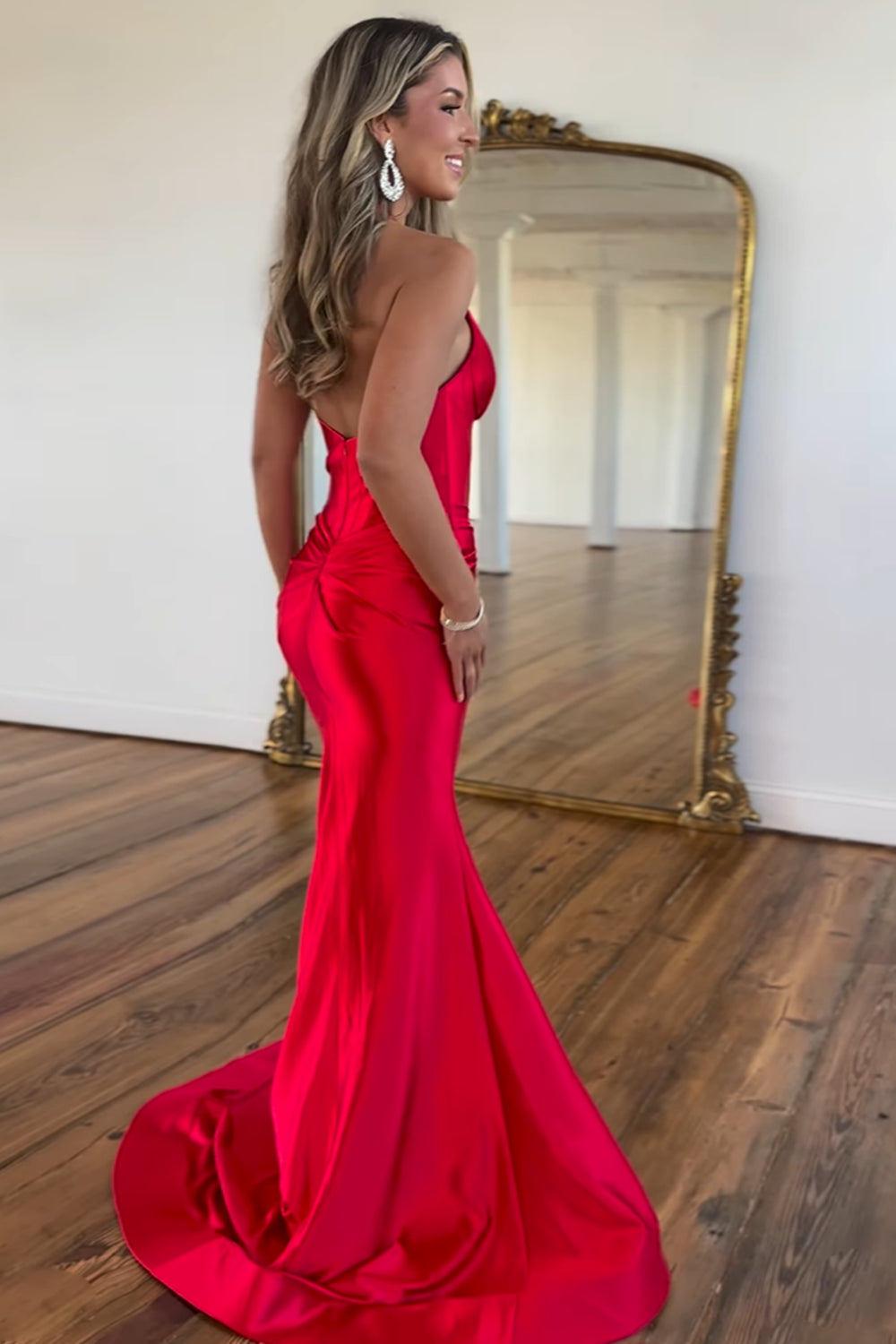 Halter Neck Satin Mermaid Long Corset Prom Dress with Slit