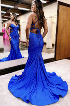 Sparkly Spaghetti Straps Mermaid Long Prom Dress with Beading