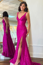 Spaghetti Straps Mermaid Lace Long Corset Prom Dress with Beading