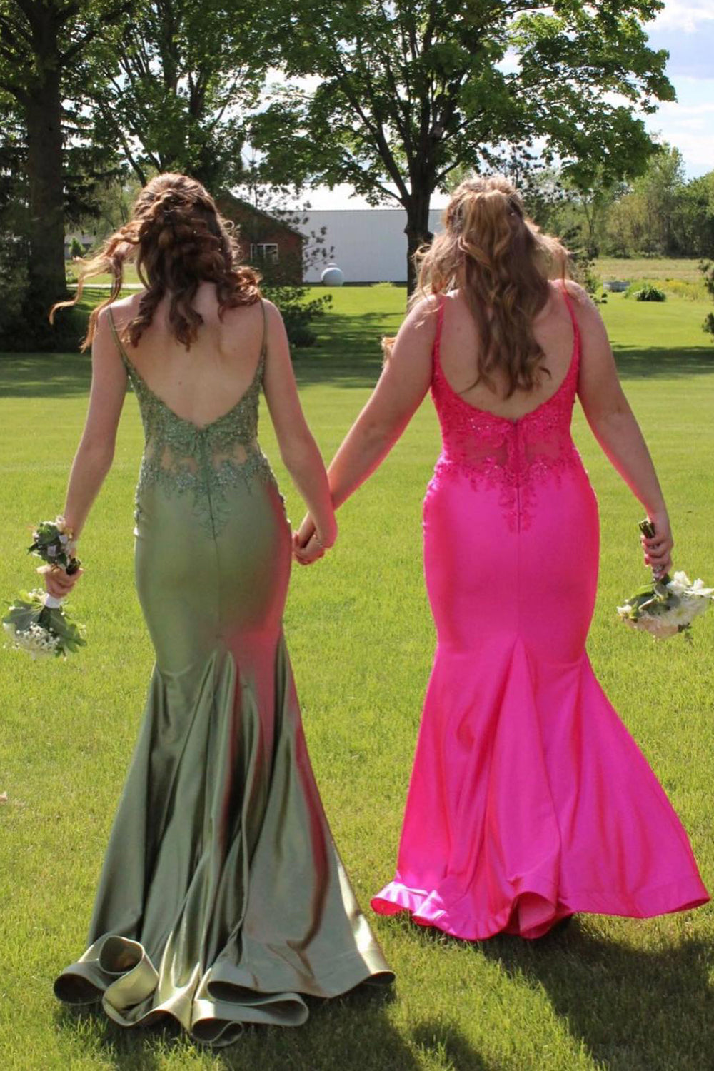 Spaghetti Straps Meramid Satin Long Prom Dress with Appliques