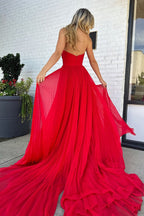 Trendy Sweetheart A-Line Chiffon Pleated Long Prom Dress with Slit