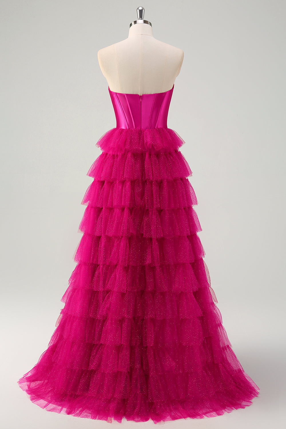 Sweetheart A-Line Tulle Tiered Long Corset Prom Dress with Slit