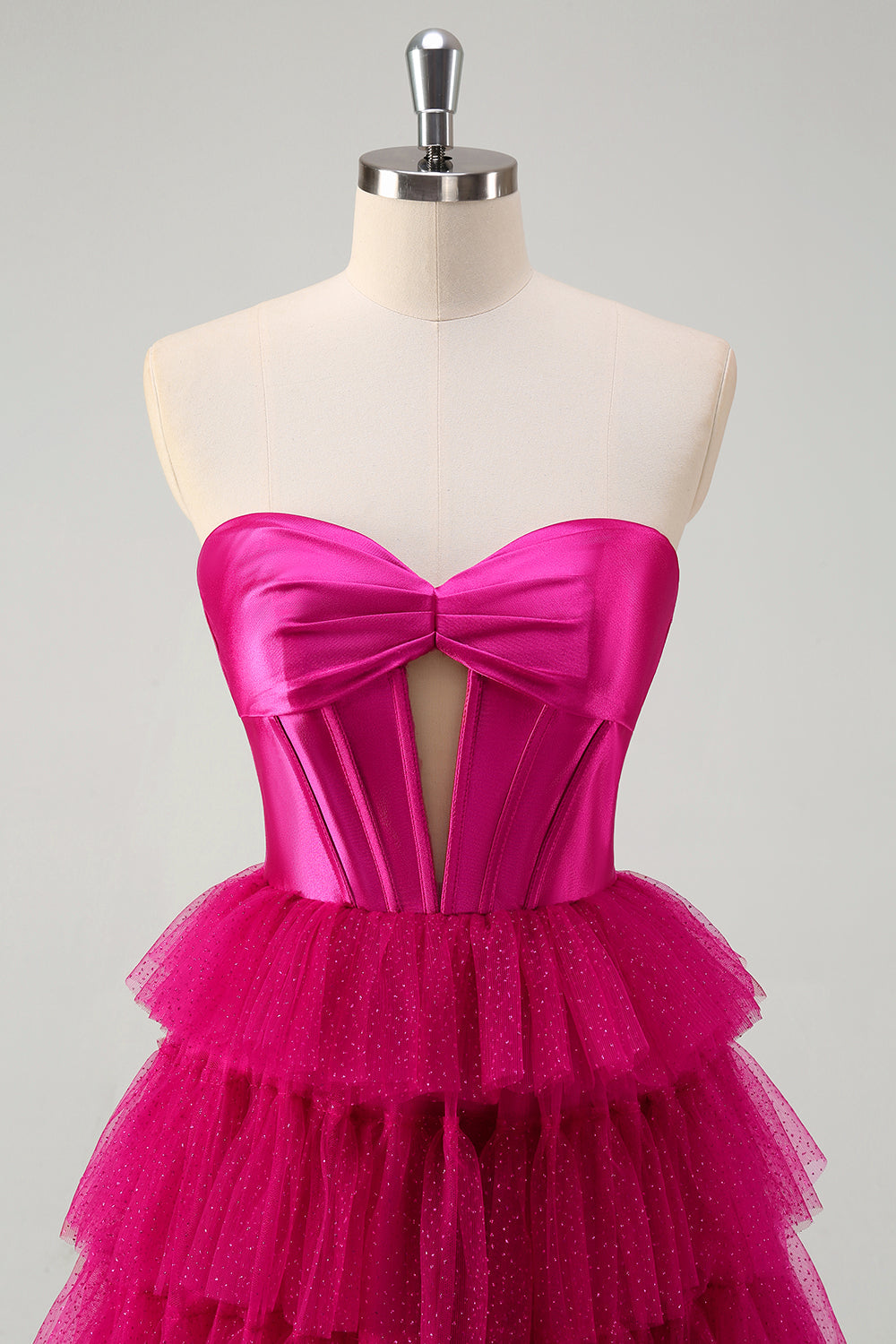 Sweetheart A-Line Tulle Tiered Long Corset Prom Dress with Slit