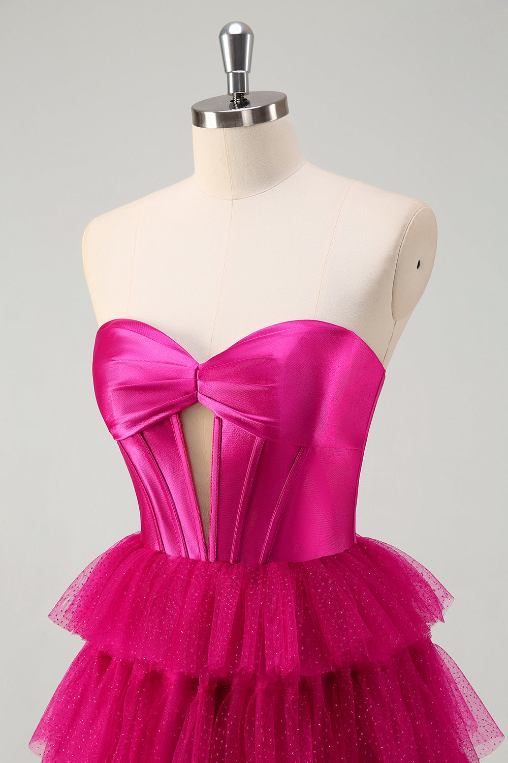 Sweetheart A-Line Tulle Tiered Long Corset Prom Dress with Slit