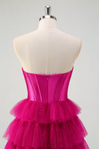 Sweetheart A-Line Tulle Tiered Long Corset Prom Dress with Slit