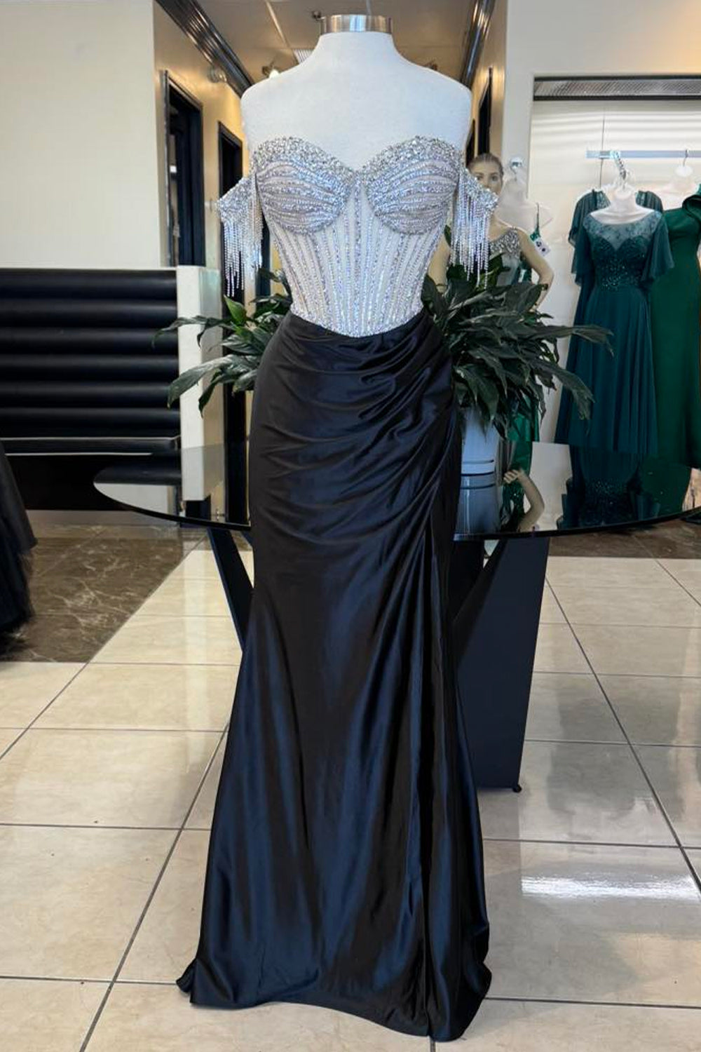 Sparkly Off the Shoulder Mermaid Satin Long Corset Prom Dress with Beading