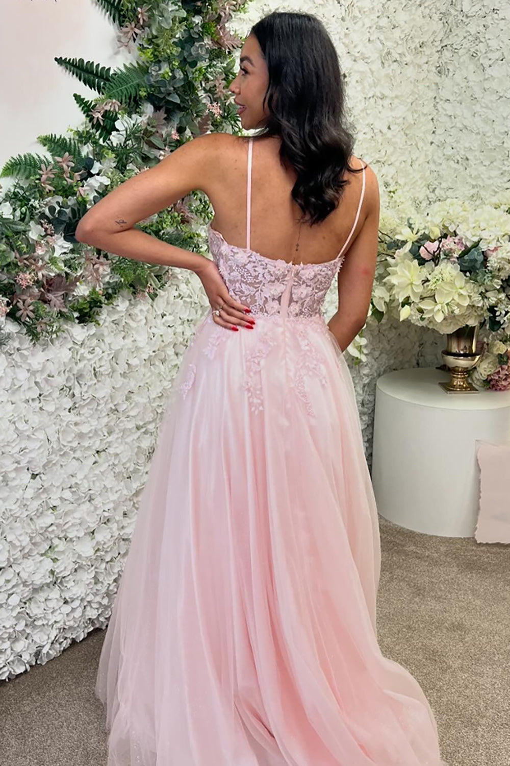 Halter Neck A-Line Tulle Long Prom Dress with Appliques