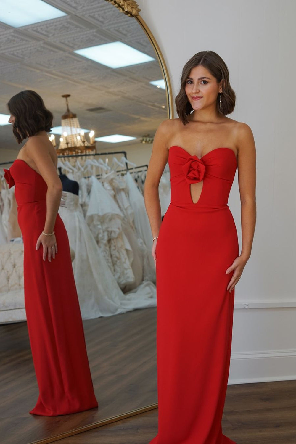 Simple  Sweetheart Mermaid Satin Long Prom Dress with 3D Flower