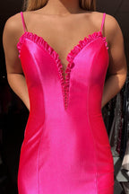 Spaghetti Straps Satin Mermaid Long Prom Dress with Slit