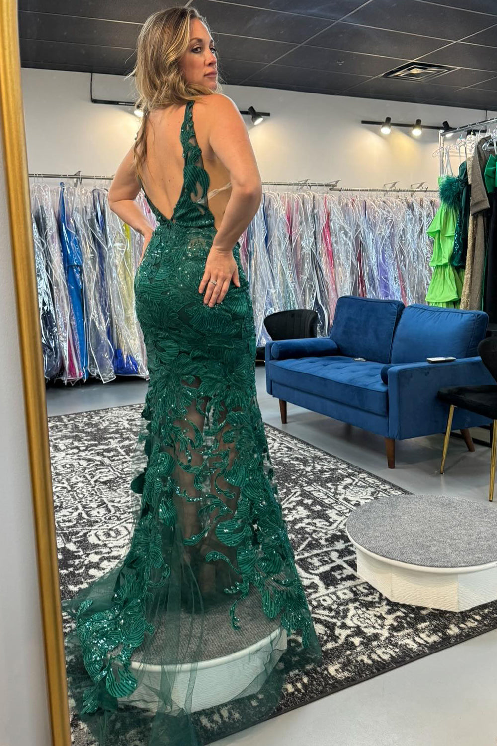 Deep V-neck Mermaid Tulle Long Prom Dress with Appliques