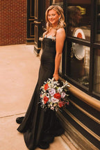 Strapless Ruched Satin Mermaid Long Prom Dress with Beading