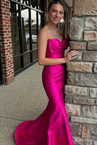 Sweetheart Satin Mermaid Long Prom Dress with Bow