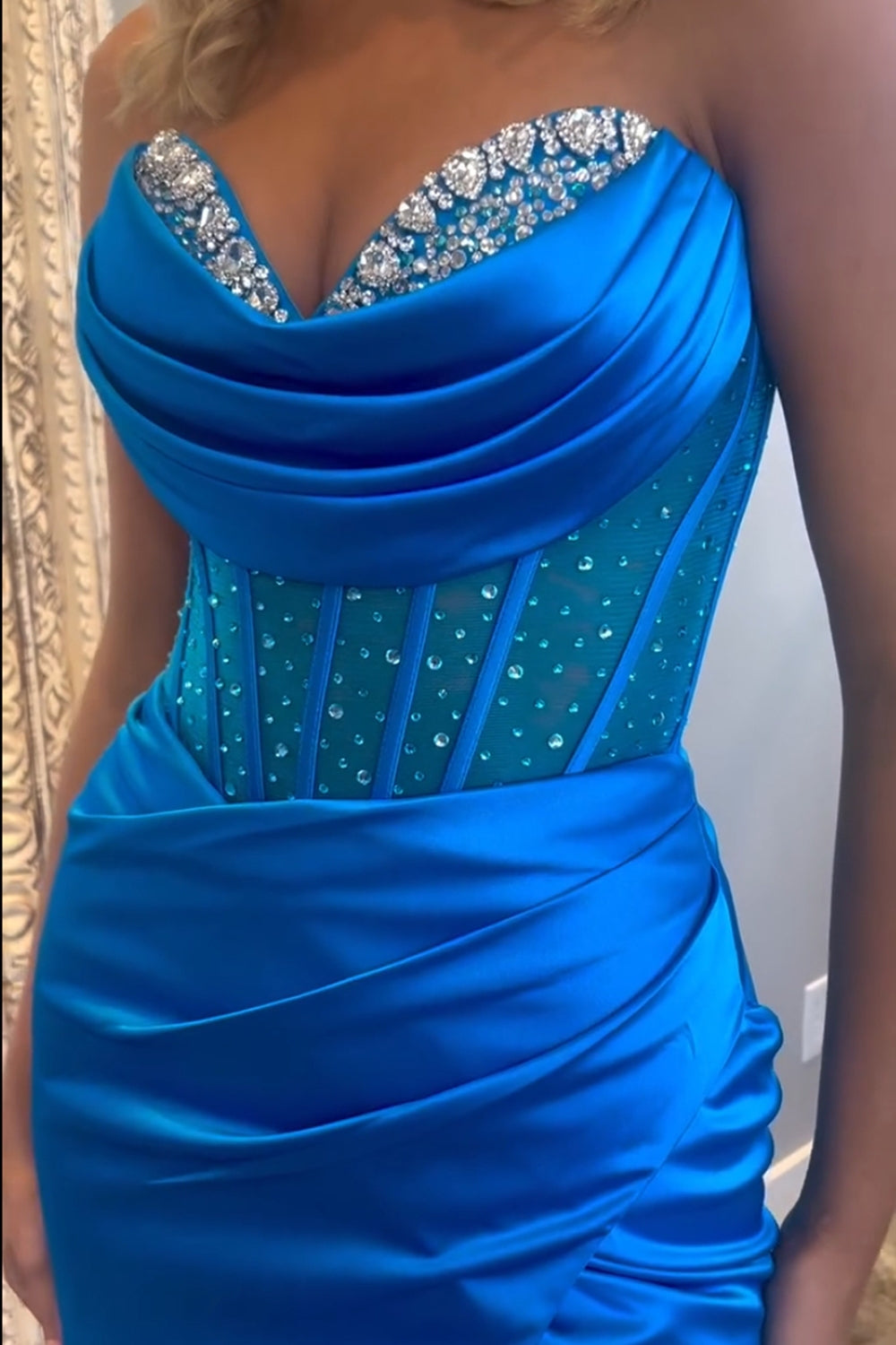 Sweetheart Satin Mermaid Long Corset Prom Dress with Beading