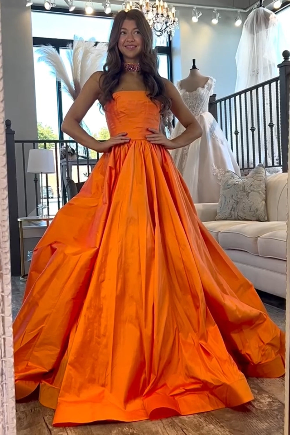 Trendy Strapless Satin A-Line Long Prom Dress