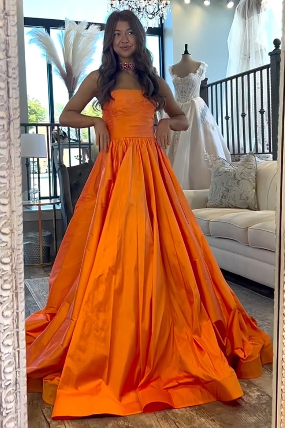 Trendy Strapless Satin A-Line Long Prom Dress