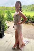 Sparkly Sweetheart Sequins Bodycon Long Corset Prom Dress with Beading