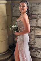 Sparkly Sweetheart Sequins Bodycon Long Corset Prom Dress with Beading