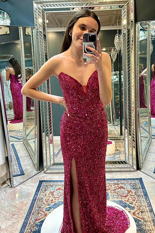 Sequins Sweetheart Mermaid Long Prom Dress with Slit