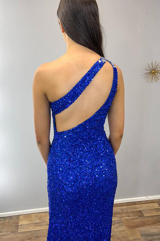 Sparkly Royal Blue Sequins Mermaid One Shoulder Long Prom Dress