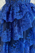 Sequins Halter Neck Tiered A Line Long Corset Prom Dress with Slit