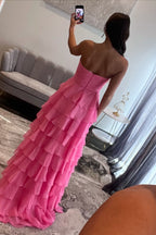 Vestido largo de fiesta TUYUKU de corte A, escote corazón, gasa con volantes y abertura