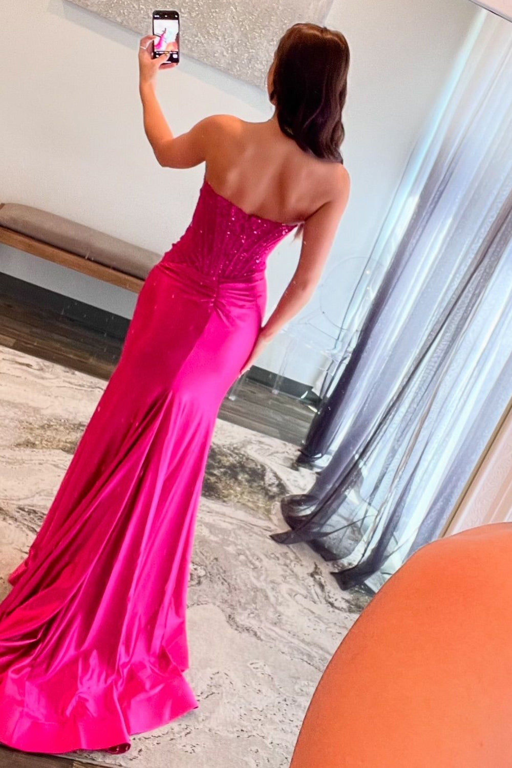 Sparkly Strapless Mermaid Satin Long Corset Prom Dress with Sequins