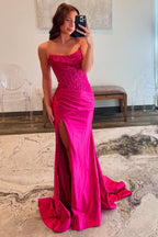 Sparkly Strapless Mermaid Satin Long Corset Prom Dress with Sequins