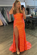 Robe de bal longue sirène à sequins scintillants avec fente