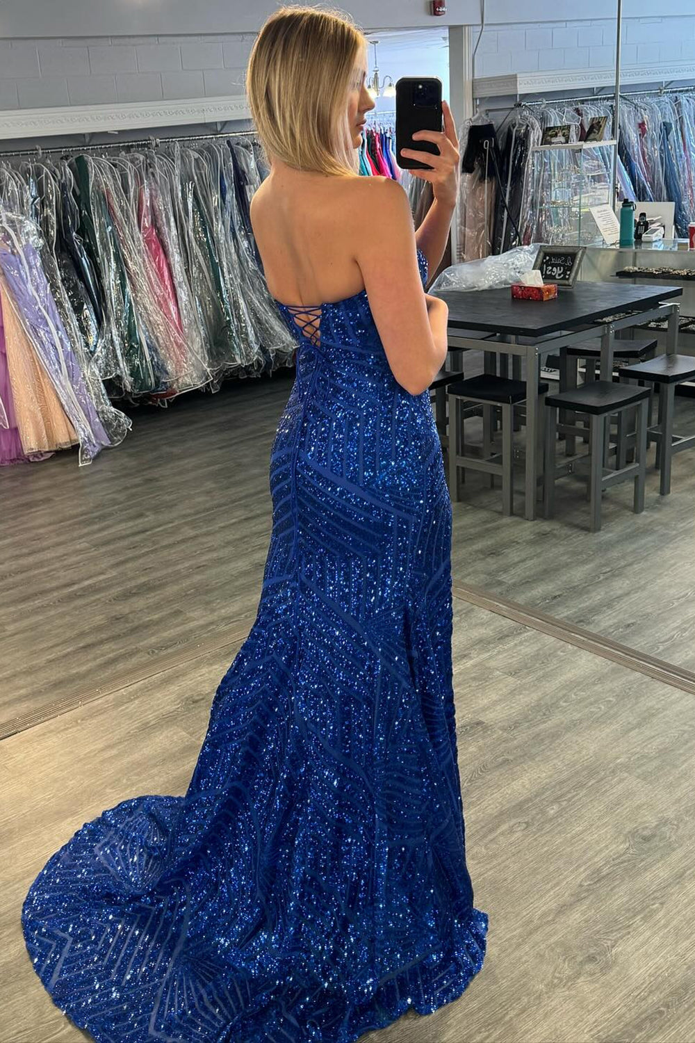 Robe de bal longue sirène à sequins scintillants avec fente