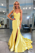Sweetheart Satin Mermaid Long Prom Dress with Slit