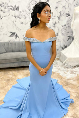 Off the Shoulder Mermaid Long Prom Dress with Beading