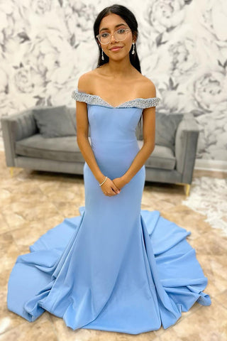 Off the Shoulder Mermaid Long Prom Dress with Beading