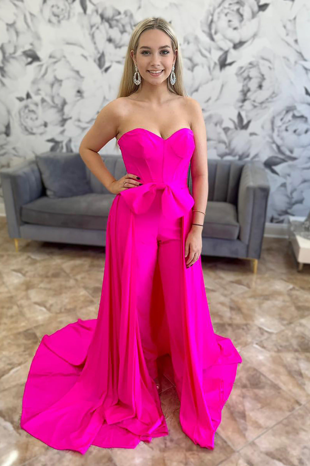 Sweetheart Corset Prom Jumpsuits with Bow