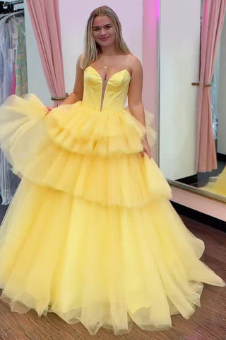 Vestido de fiesta largo de tul con corsé escalonado y escote corazón, corte en A, a la moda